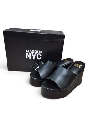NIB Madden NYC Womens Boho Platform Wedge Slip-On Sandals Sizes 9, 10 Black